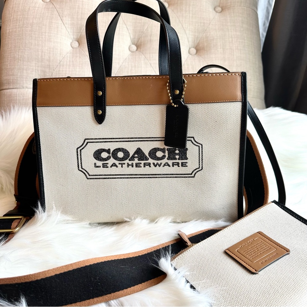 COACH Field Tote 30 With Coach Badge - Canvas with Leather Trims